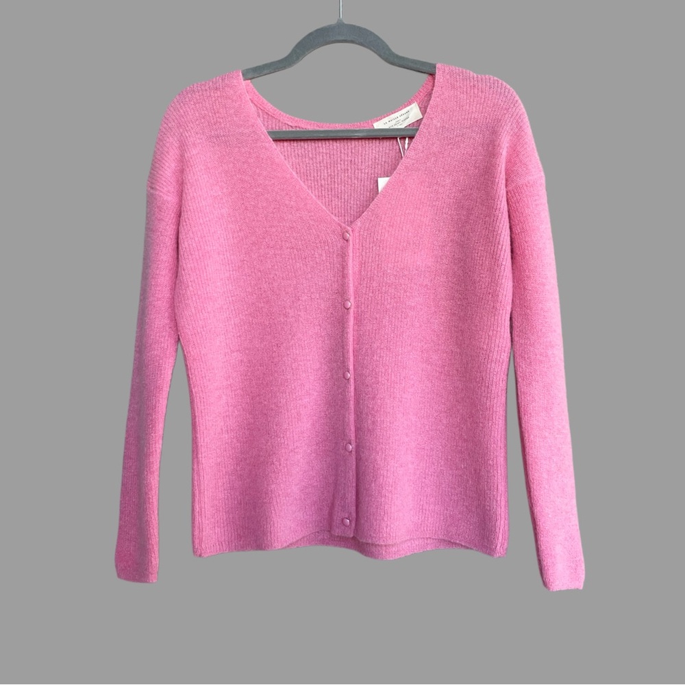 SEZANE NWT Rose Pink Alpaca Mohair Wool Reversible V Neck Barry Cardigan Sweater - Picture 4 of 16